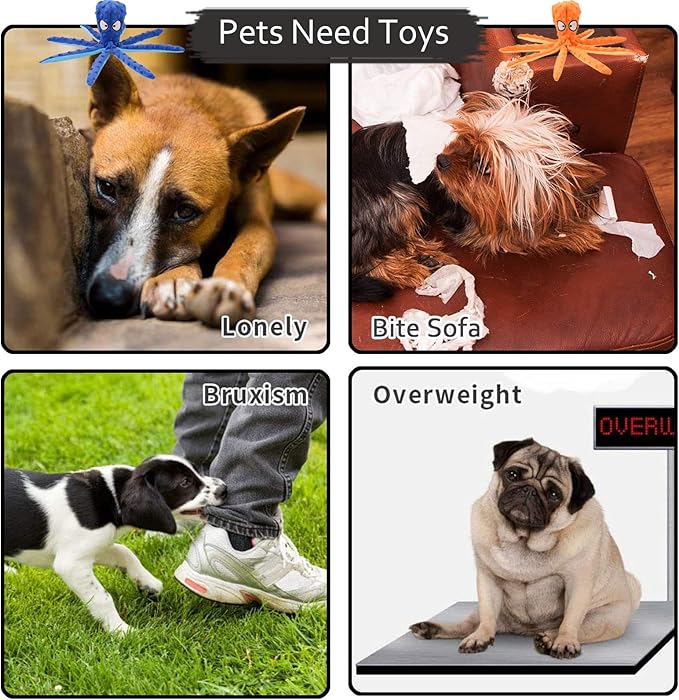 Octopus Squeaky Dog Chew Toy with Crinkle Paper for Medium & Large Dogs