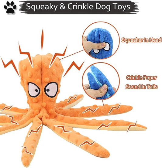 Octopus Squeaky Dog Chew Toy with Crinkle Paper for Medium & Large Dogs