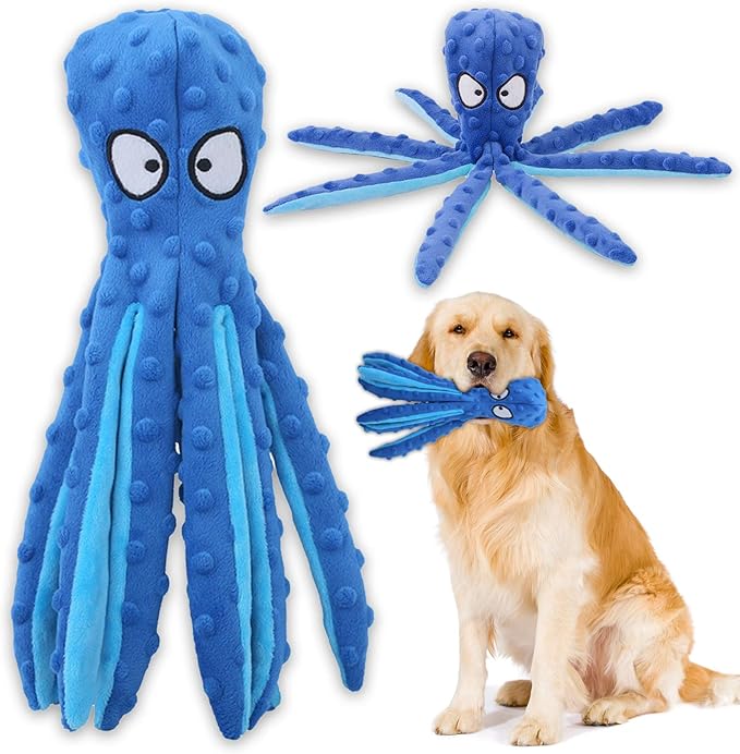 Octopus Squeaky Dog Chew Toy with Crinkle Paper for Medium & Large Dogs