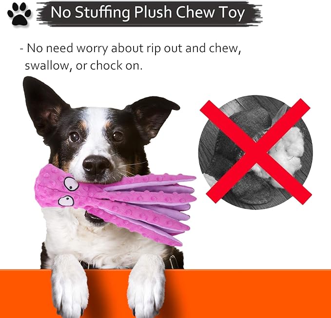 Octopus Squeaky Dog Chew Toy with Crinkle Paper for Medium & Large Dogs