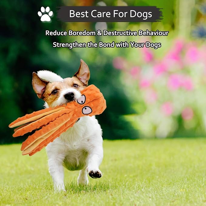 Octopus Squeaky Dog Chew Toy with Crinkle Paper for Medium & Large Dogs